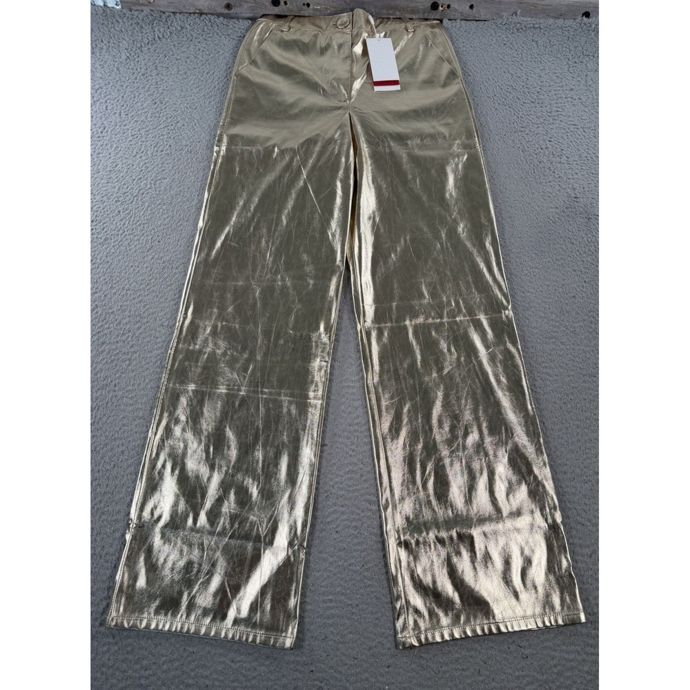 Q2 Pants Women's Small (24x30) Gold Metallic Bootcut Zip Fly Mid Rise NWT